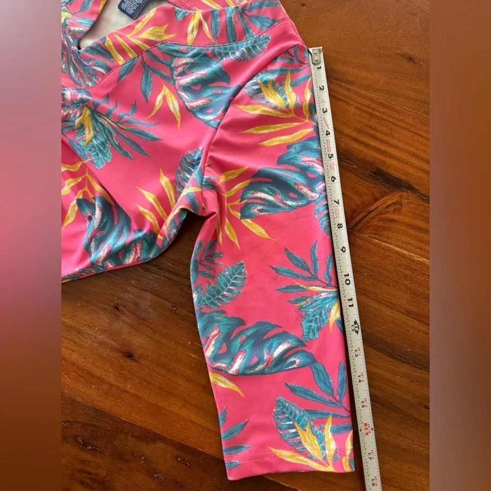 Caribbean Joe Tropical Floral Notch Neck Shift Dress Pink Blue Size Medium
